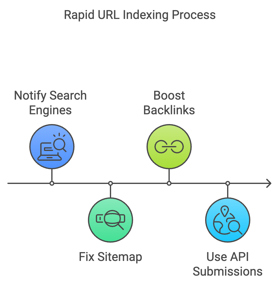 Web pages interconnected with search engines illustrating rapid indexing mechanisms.