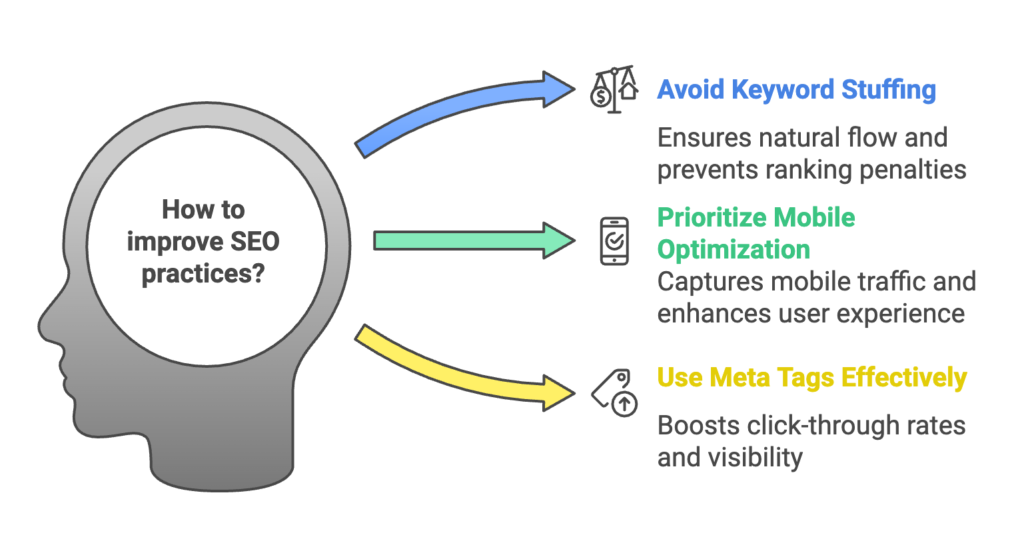 Common SEO pitfalls like keyword stuffing and mobile optimization issues.