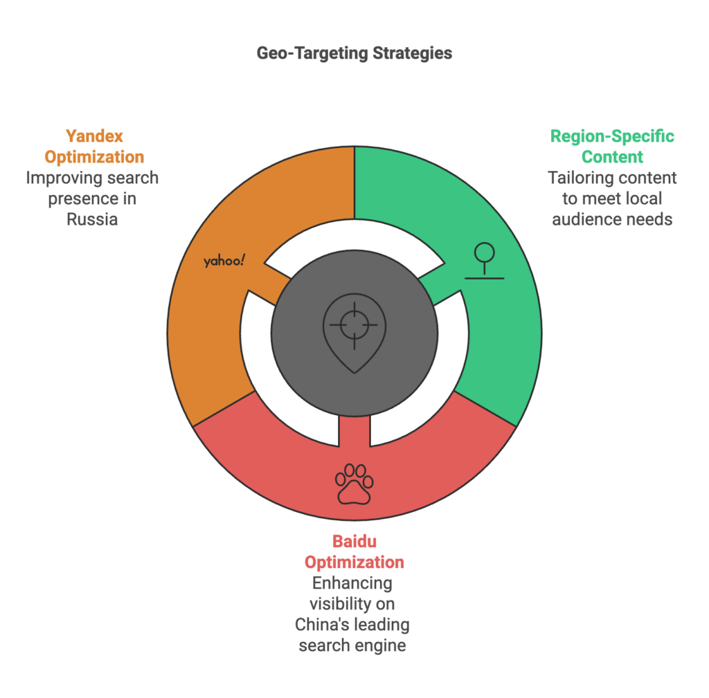 Map showing geo-targeted locations for SEO